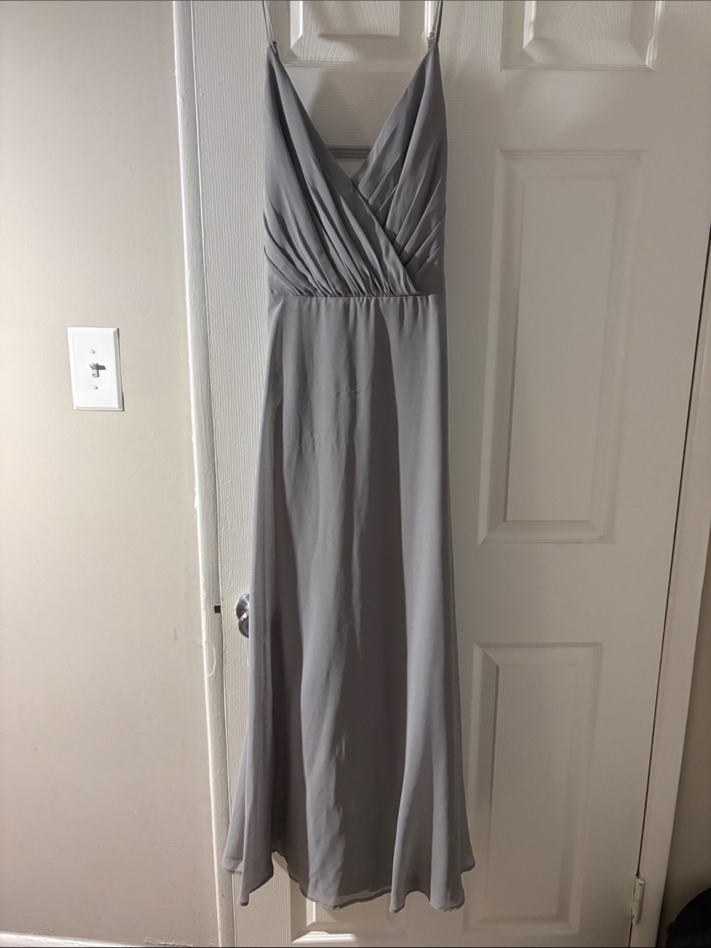 Gray Spaghetti-Strap V-Neck Bridesmaid Dress